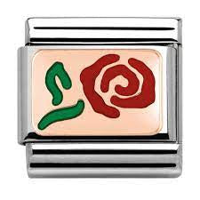 NOMINATION rose Gold Enamel Red Rose charm 430201-10