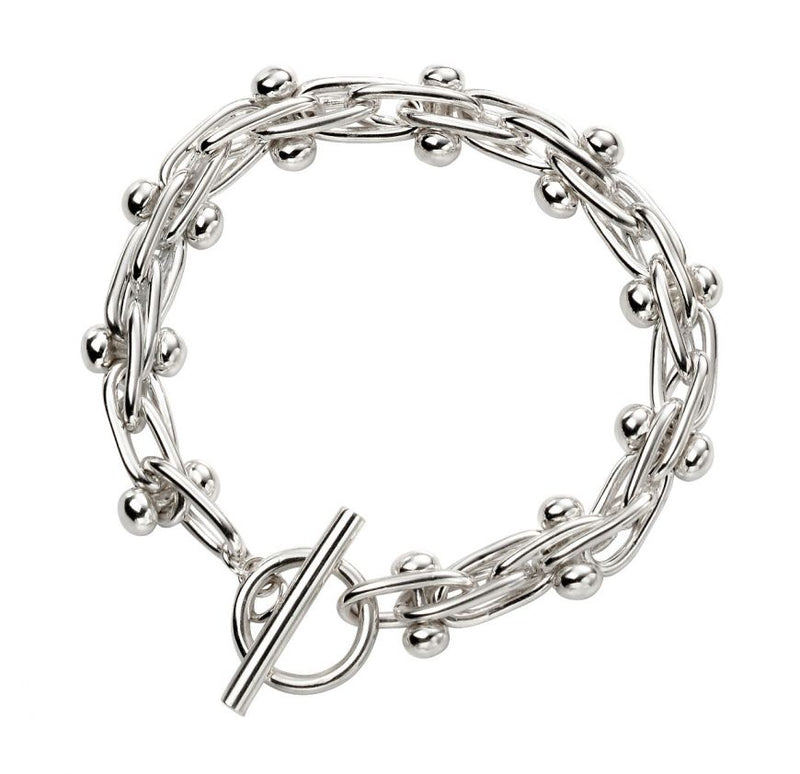 Silver heavy Ball Linked T-Bar Bracelet