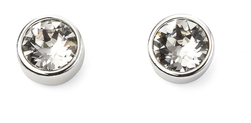 Silver Clear Swarovski Crystal Round Stud Earrings