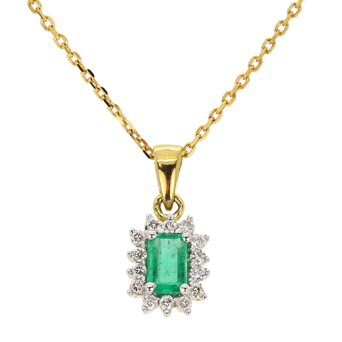 9ct Y Gold Emerald & Diamond Pendant