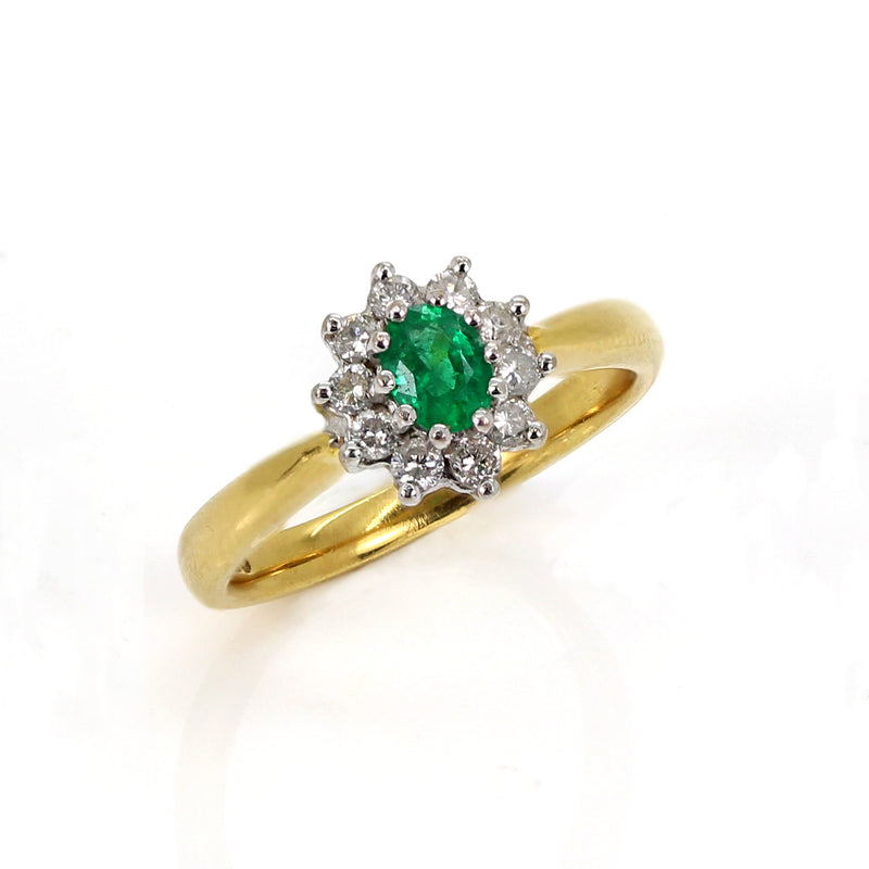 18ct Gold Emerald & Diamond Cluster Ring JW030