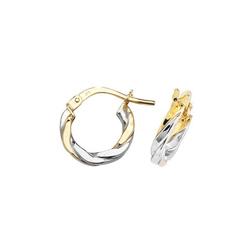 9ct Yellow/White Twisted 8mm Hoop Earrings
