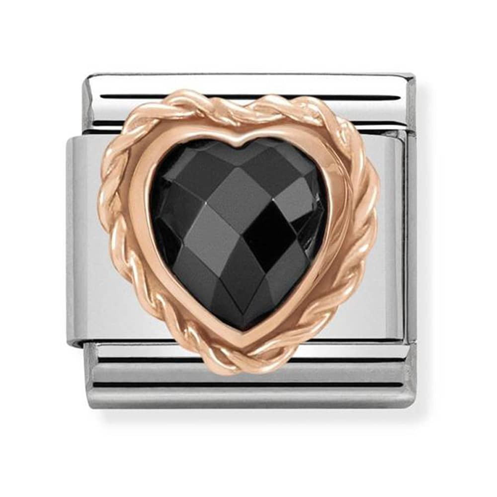 NOMINATION Faceted Heart Gold Black Charm 430602-011