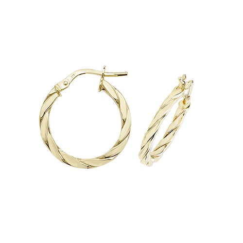 9ct Yellow Gold 15mm Twisted Hoop Earrings