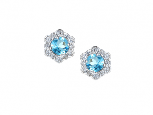 Amore Silver Blue Topaz CZ Cluster Earrings 9261ESILCZ/BT