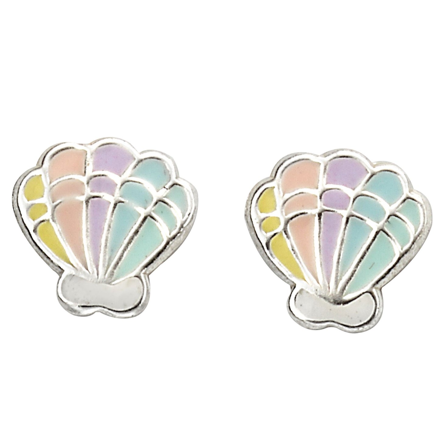 Silver Multi Coloured Shell Stud Earrings