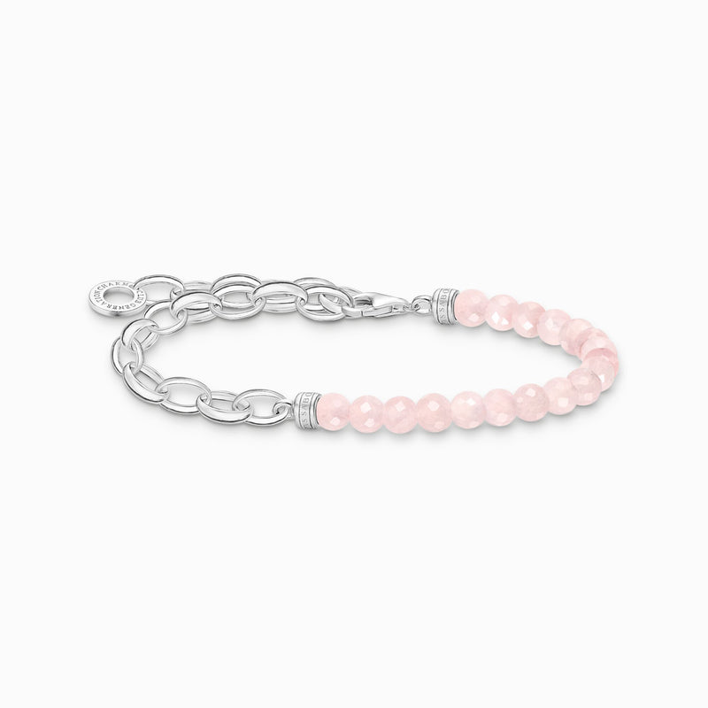 Thomas Sabo Charm bracelet with beads of rose quartz and chain links silver A2098-034-9-L19