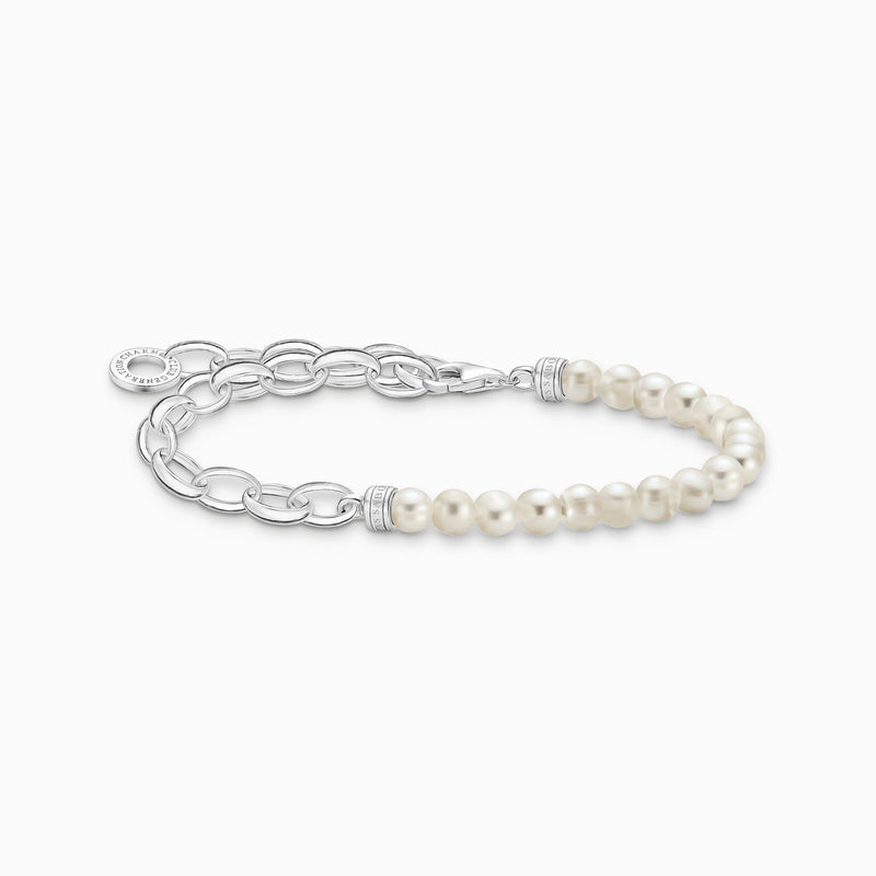 Thomas Sabo Charm bracelet with white pearls and chain links silver A2098-082-14-L19