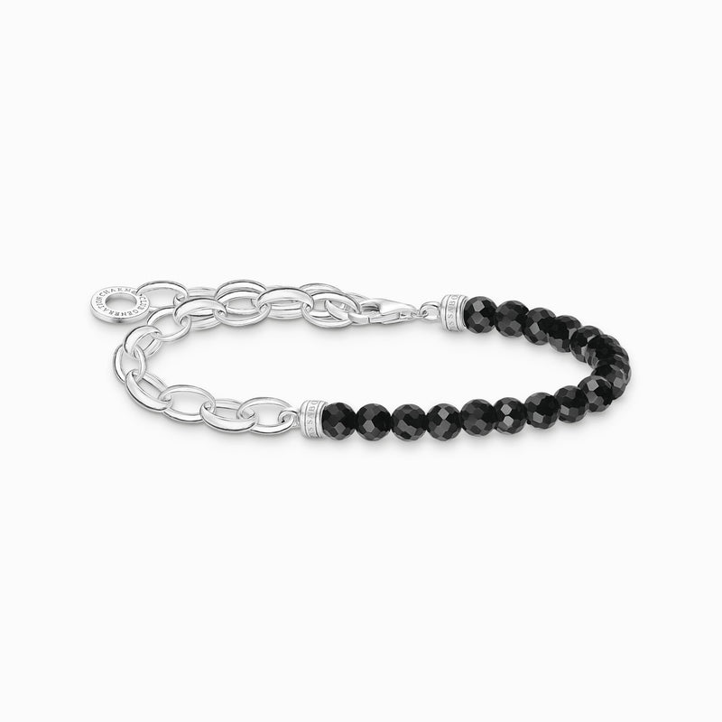 Thomas Sabo Charm bracelet with black onyx beads and chain links silver A2098-130-11-L19