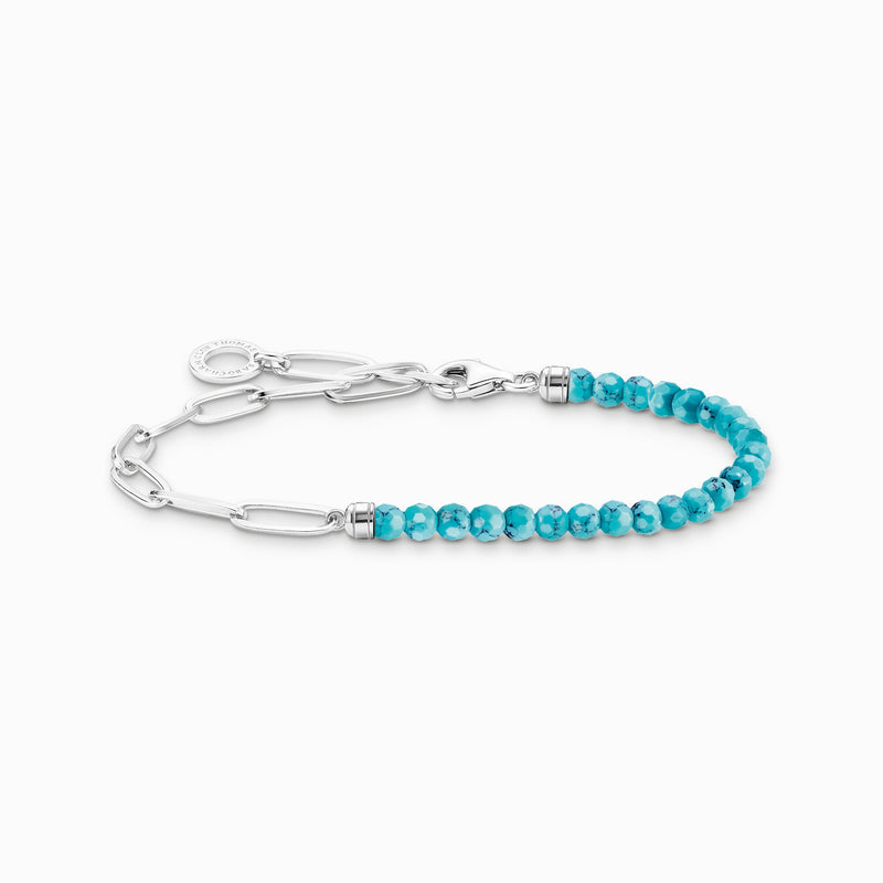 Thomas Sabo Charm bracelet with turquoise beads and chain links silver A2099-404-17-L19