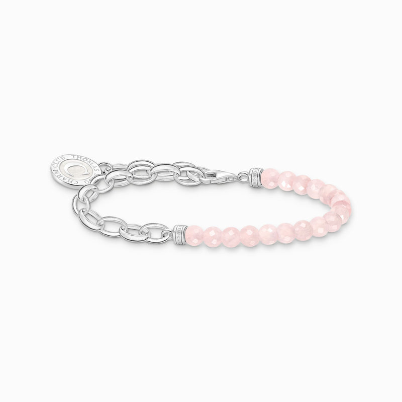 Thomas Sabo Member Charm bracelet with beads of rose quartz and Charmista disc silver A2128-067-9