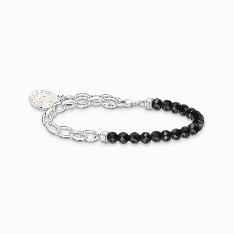 Thomas Sabo Member Charm bracelet with black obsidian beads and Charmista disc silver A2128-148-11