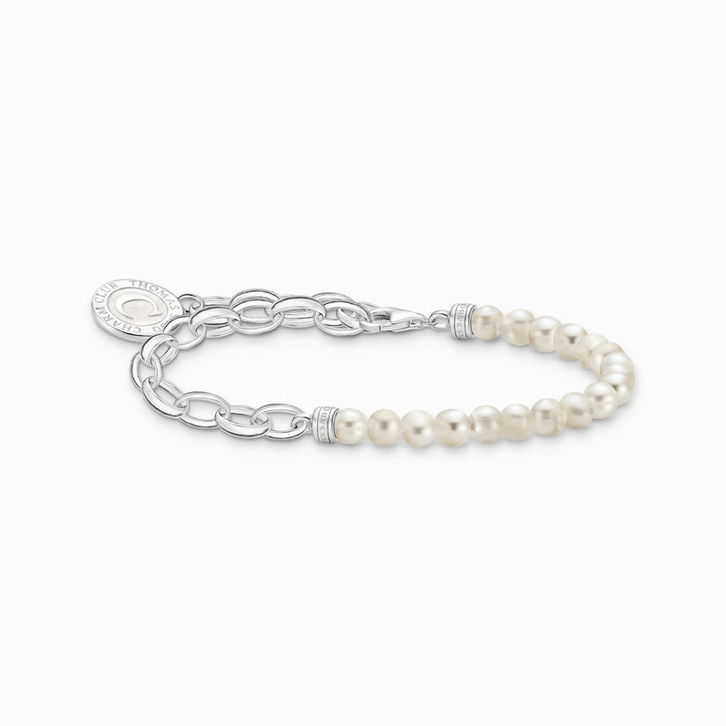 Thomas Sabo Member Charm bracelet with white pearls and Charmista disc silver A2128-158-14