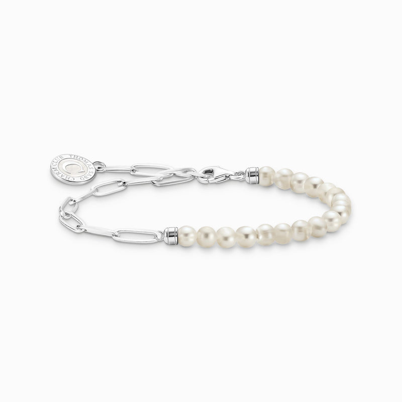 Thomas Sabo Member Charm bracelet with white pearls and Charmista Coin silver A2129-158-14