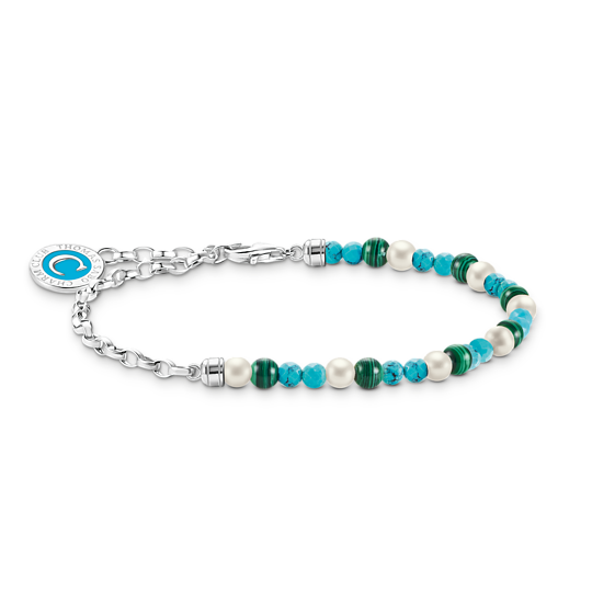 Thomas Sabo Member charm bracelet with White Pearls and Malachite silver A2130-158-7