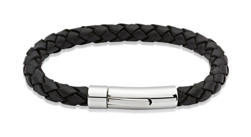 Unique & Co Black Leather Bracelet Stainless Steel Clasp A40BL/19CM