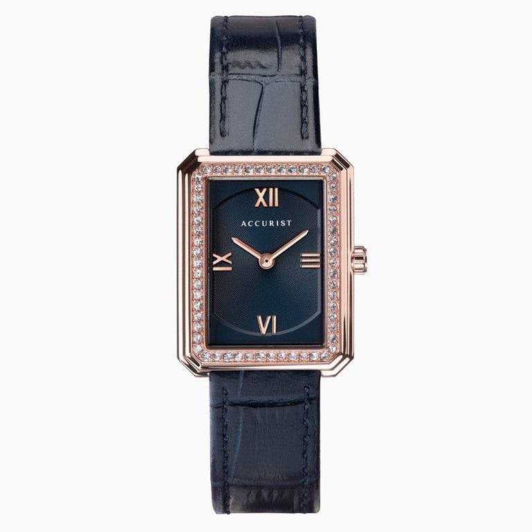 Accurist Ladies Signature Watch  Rose Gold Case & Leather Strap with Blue Dial 8363S