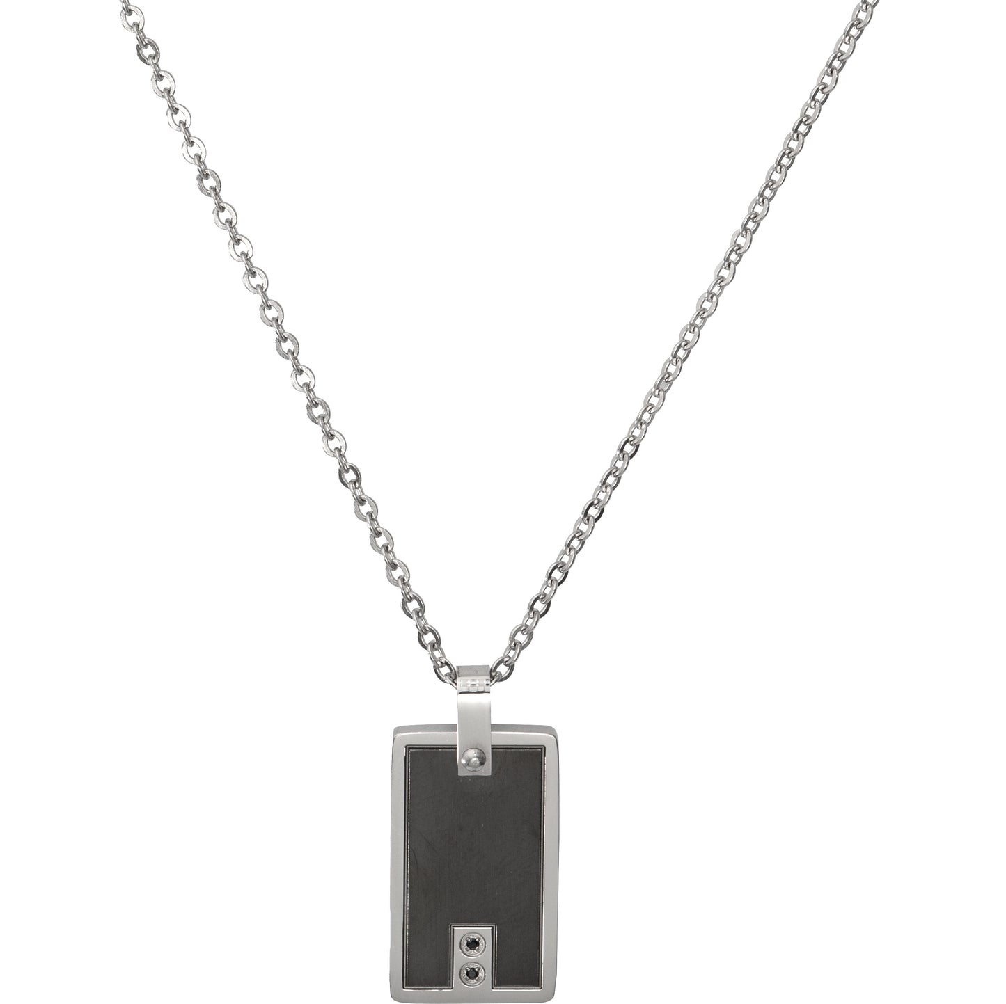 Unique & Co S/S Pendant with Black Plating and Stone AN-107/50cm