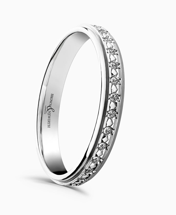 9ct White Gold Diamon Cut Band ANP671