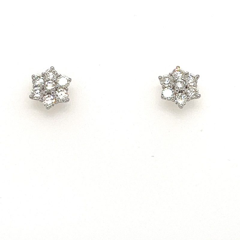 18ct Gold Diamond Cluster Earrings 0.92ct