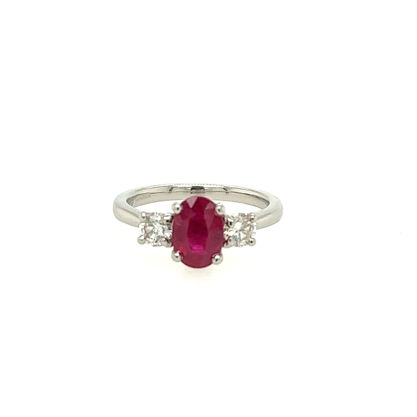 Platinum Ruby & Diamond Trilogy Ring - Oval & Brilliant Cut