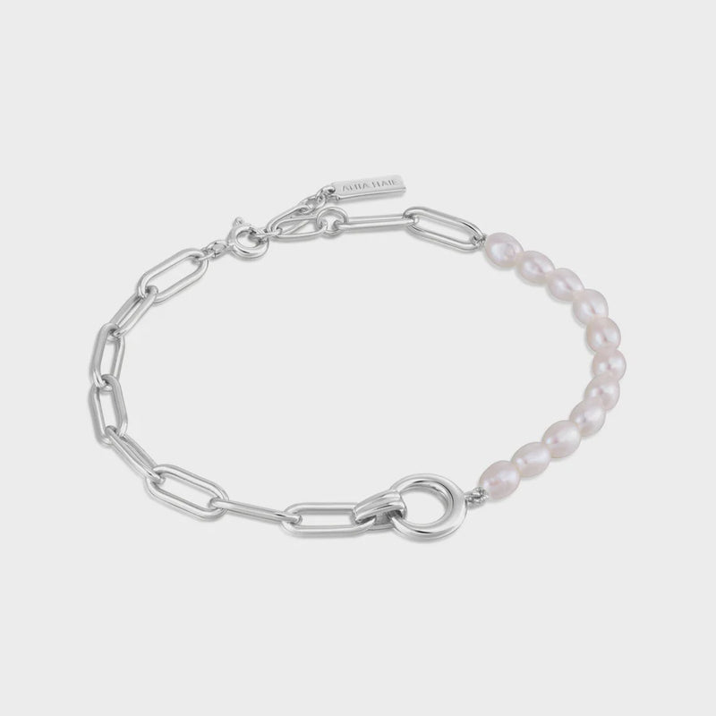 ANIA HAIE Silver Pearl Chunky Link Chain Bracelet B043-02H