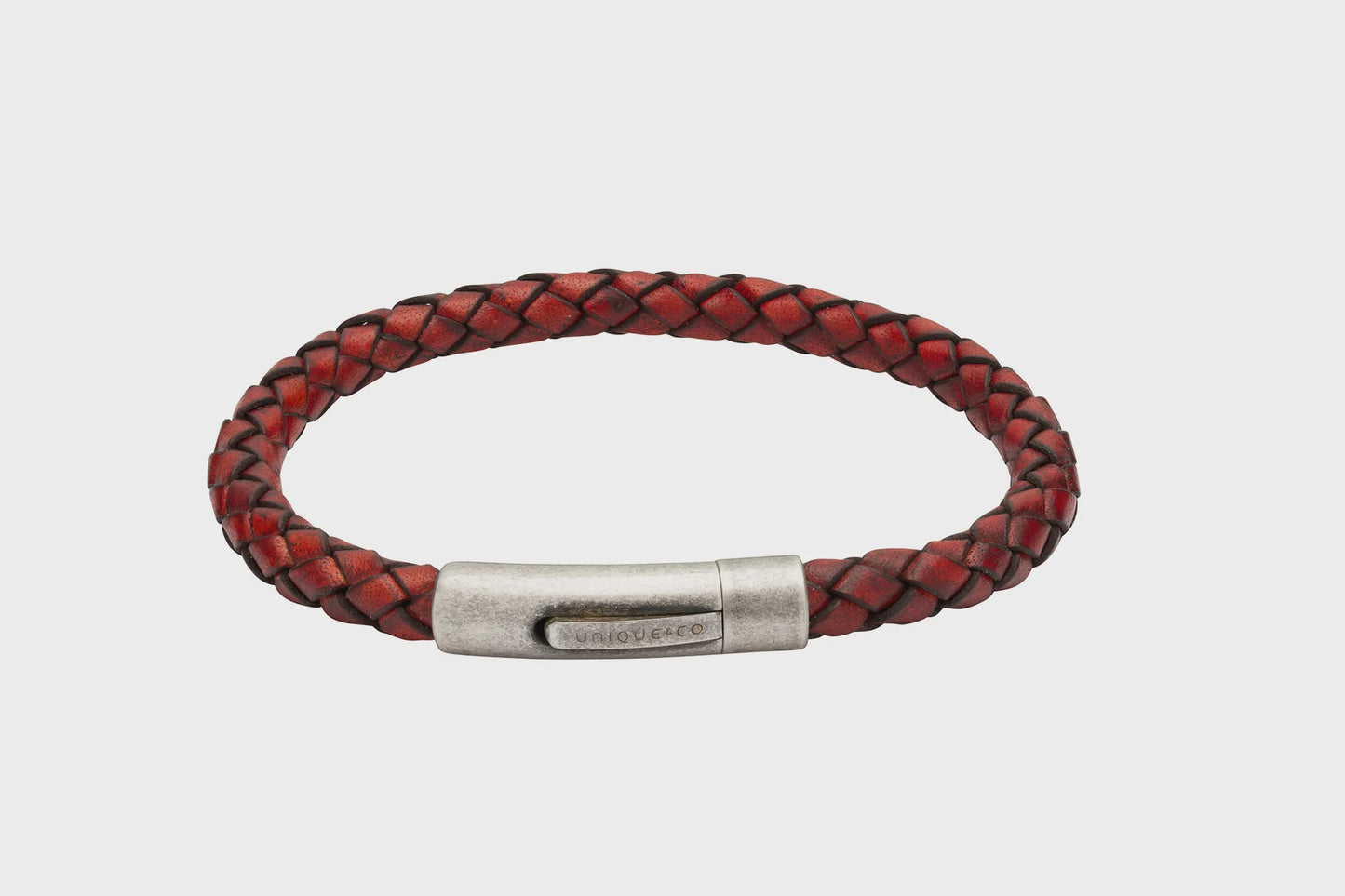 UNIQUE & CO ANTIQUE RED LEATHER BRACELET B370ARE/19CM