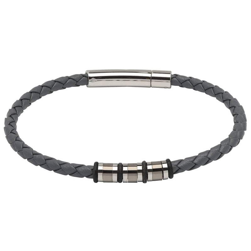 Unique & Co Grey Leather Bracelet Gunmetal 21cm B404GR/21cm