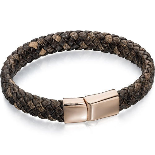 Brown Leather Rose Magnetic Clasp Bracelet