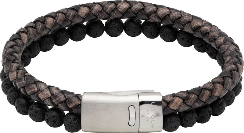 Unique & Co Black Leather Bracelet B482ABL