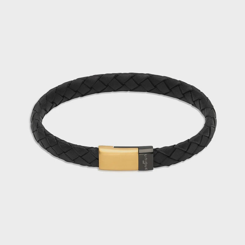 UNIQUE & CO MENS BLACK LEATHER BRACELET B495GO