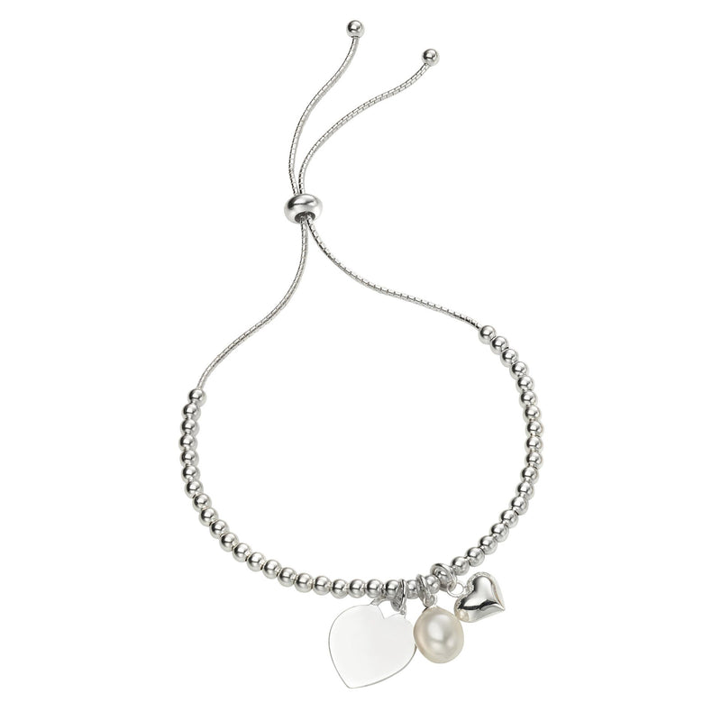 Silver Fresh Water Pearl Toggle Heart Charm Bracelet