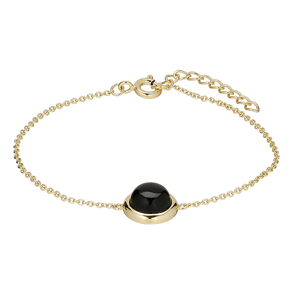 Silver Black Agate Yellow Gold Plated Bracelet