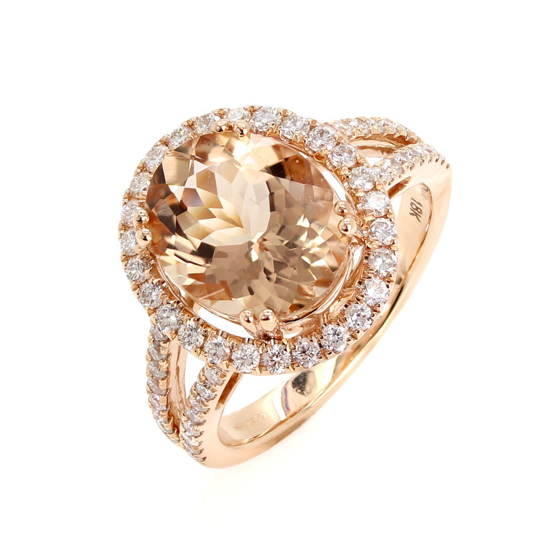 18ct Rose Gold Oval Morganite & Diamond Ring