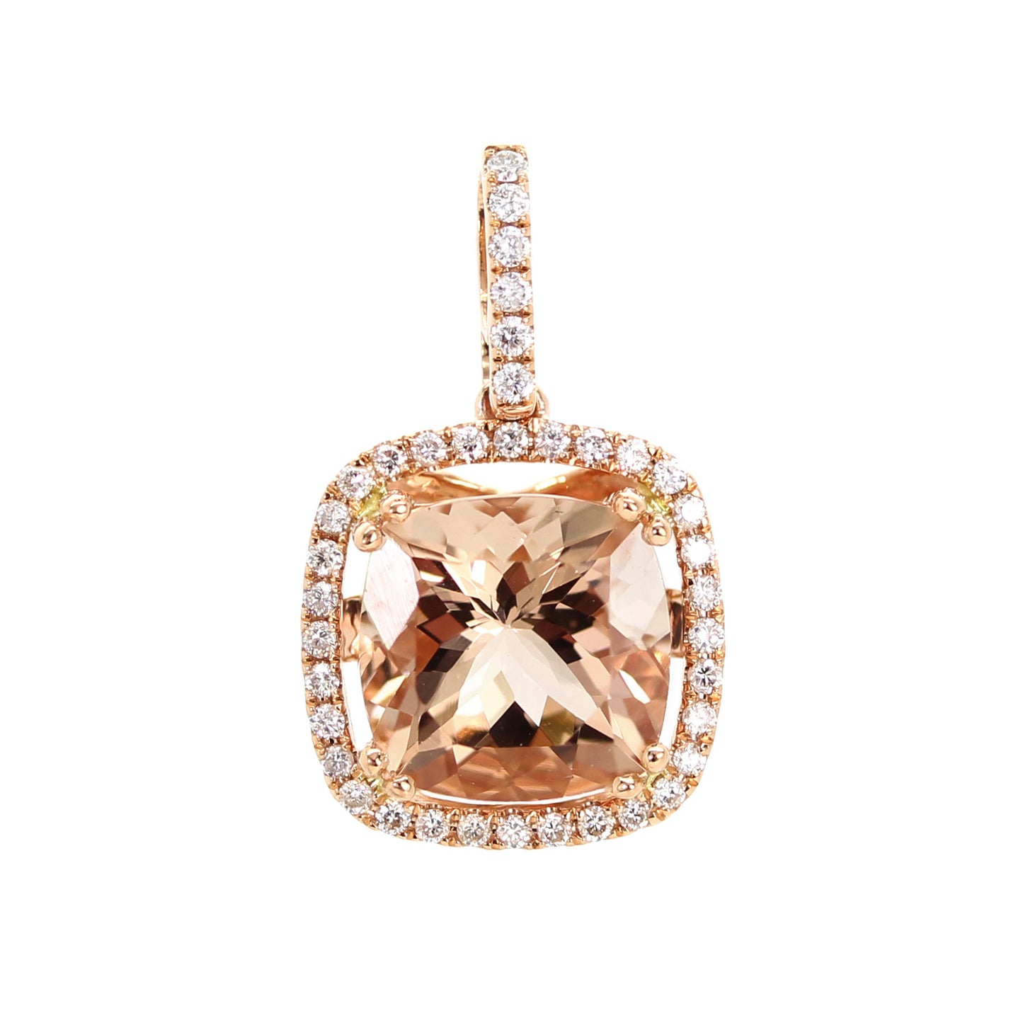 18ct Rose Gold Morganite & Diamond Pendant CAM45