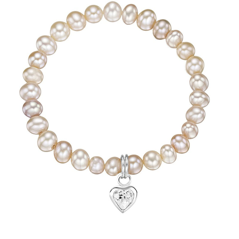 Jo for Girls Pink Pearl with clear CZ Heart Charm 5" bracelet CB160CPP