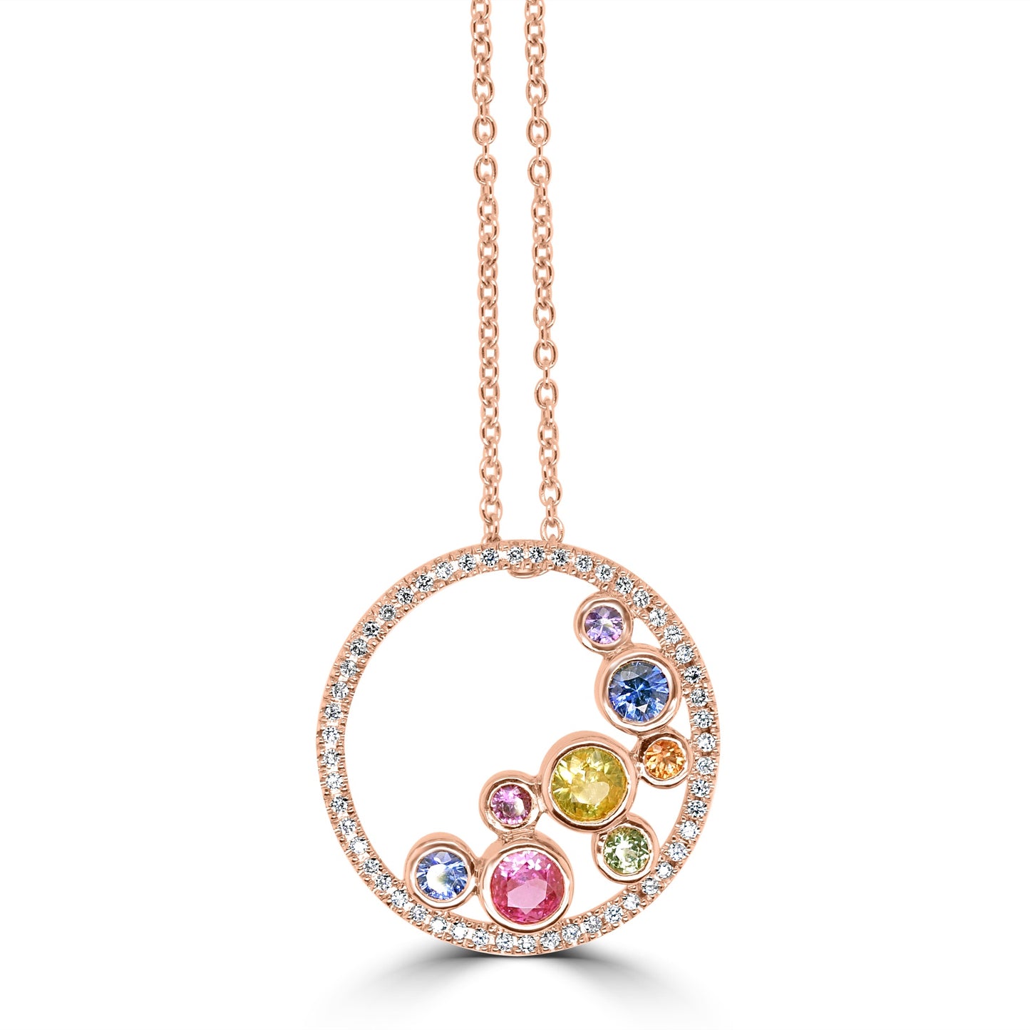 18ct Rose Gold Multi Coloured Sapphire & Diamond Pendant