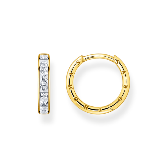 Thomas Sabo Yellow Gold Plated Hoop Earrings Princess cut Stone set CR668-414-14