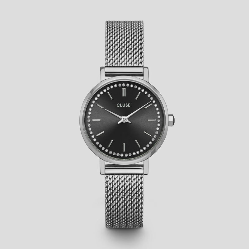 CLUSE Boho Chic Petite Mesh Black Silver Watch - CW10502