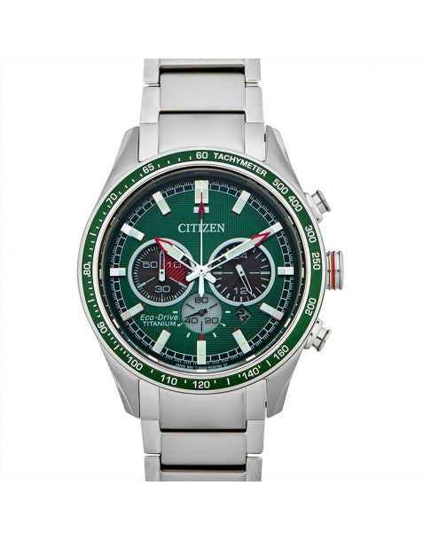 Citizen Titanium Gents Green Dial Chronograph Watch CA4497-86X