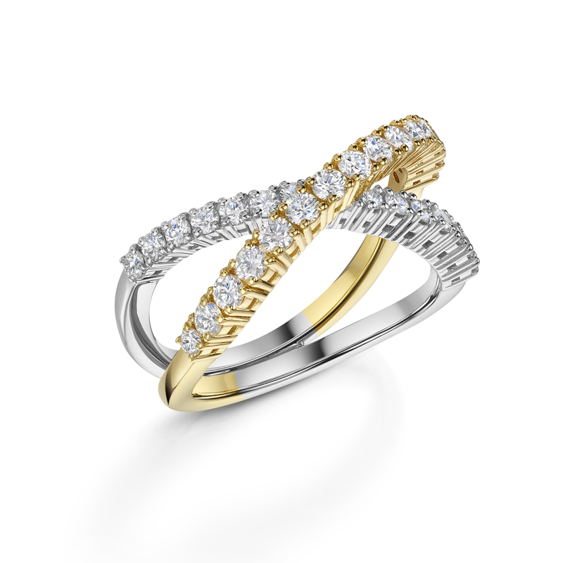 18ct Yellow & White Gold Diamond Crossover Ring 0.97ct