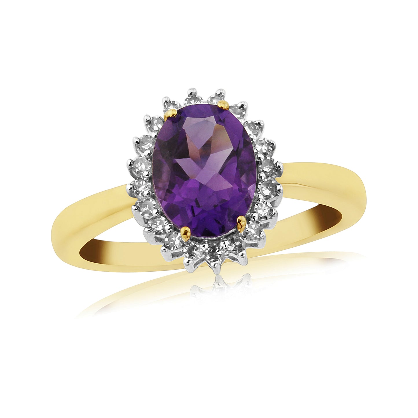 9ct Gold Oval Amethyst & Diamond Ring
