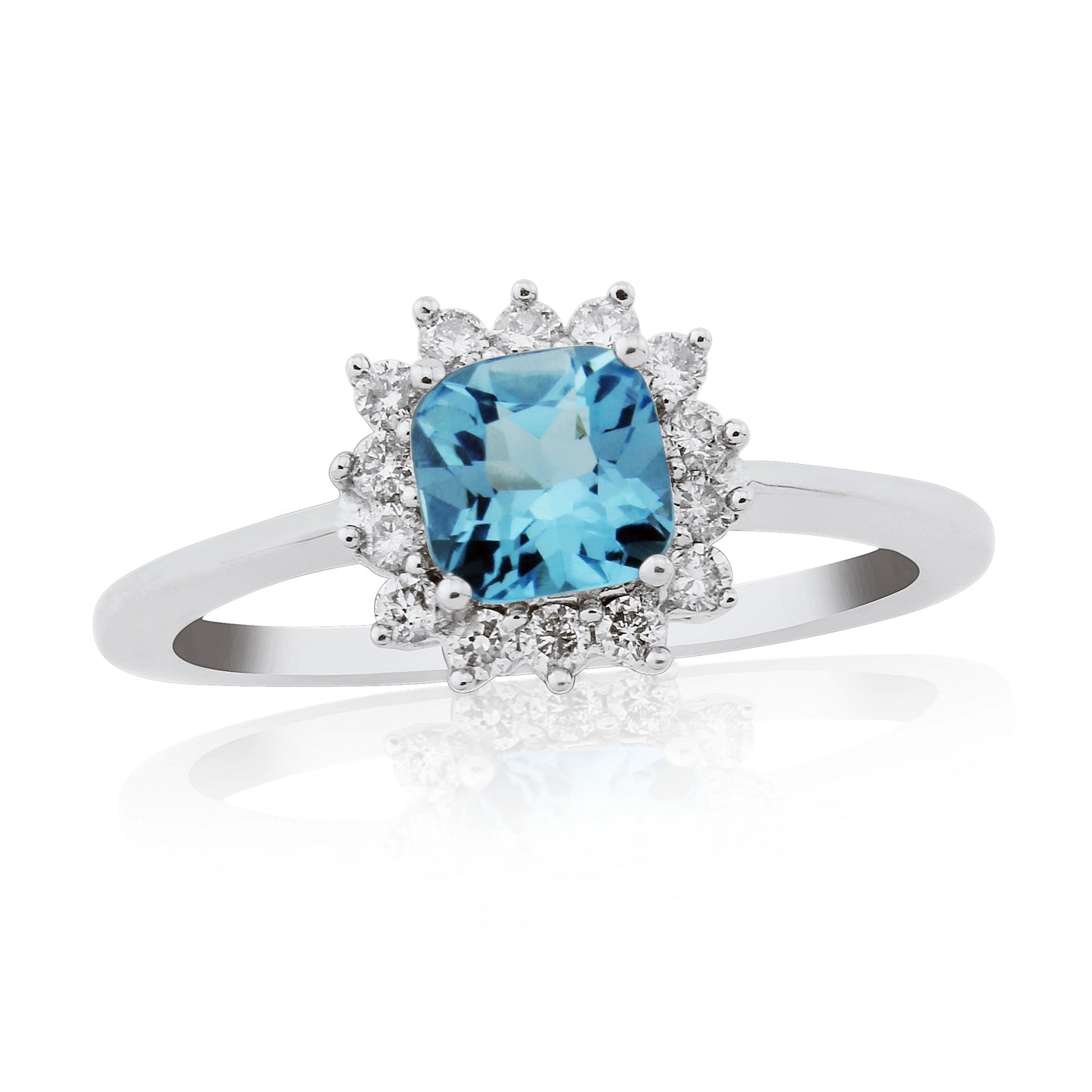 9ct White Gold Blue Topaz & Diamond Ring - Blue Topaz