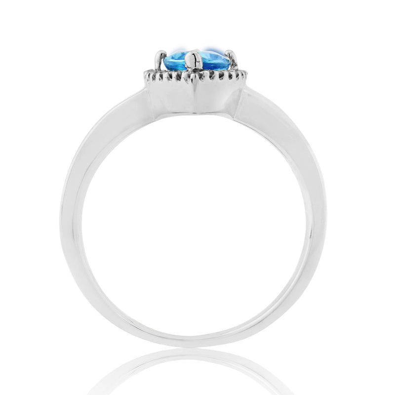 9ct White Gold Marquise Blue Topaz & Diamond Ring