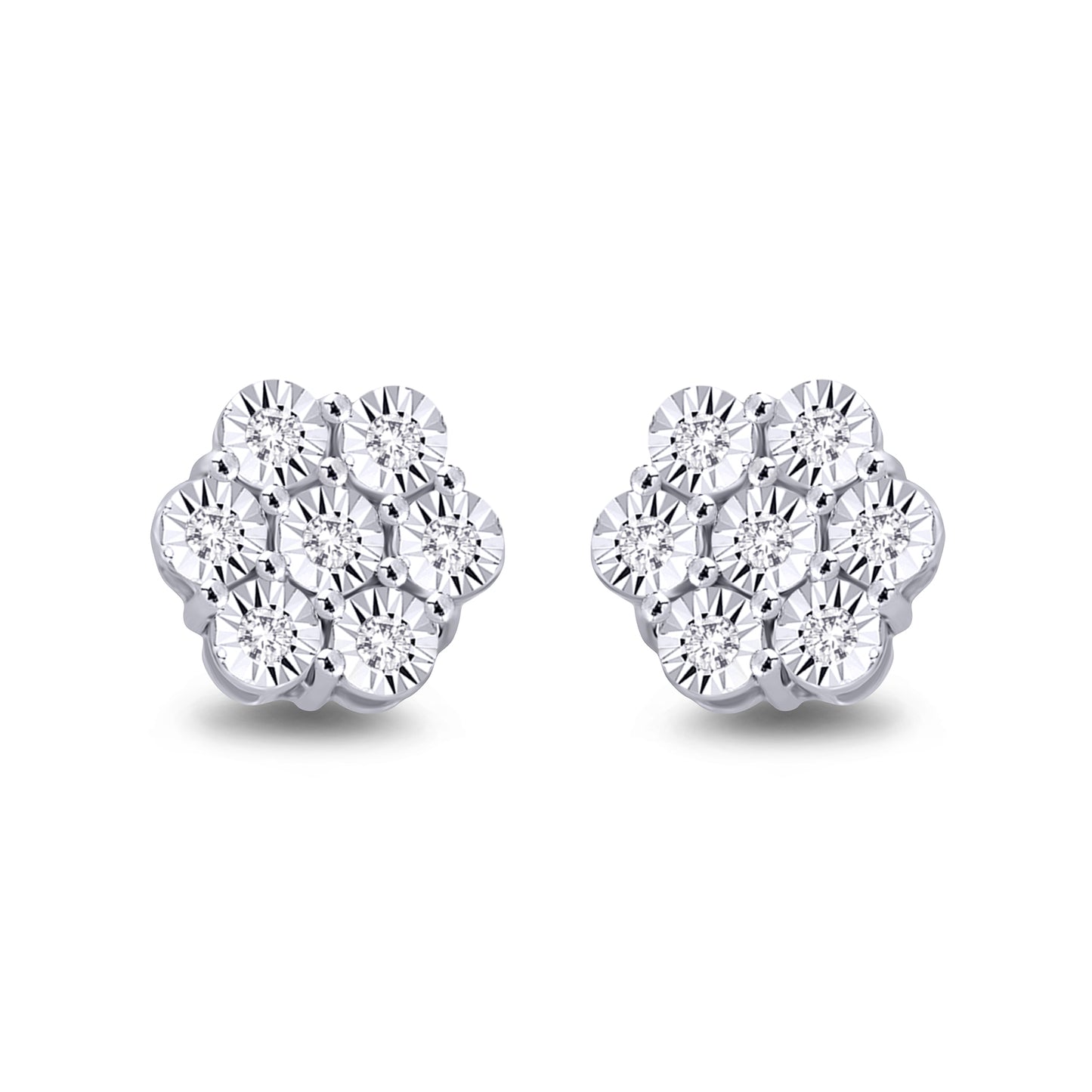 9ct White Gold Diamond Cluster Earrings 0.15ct