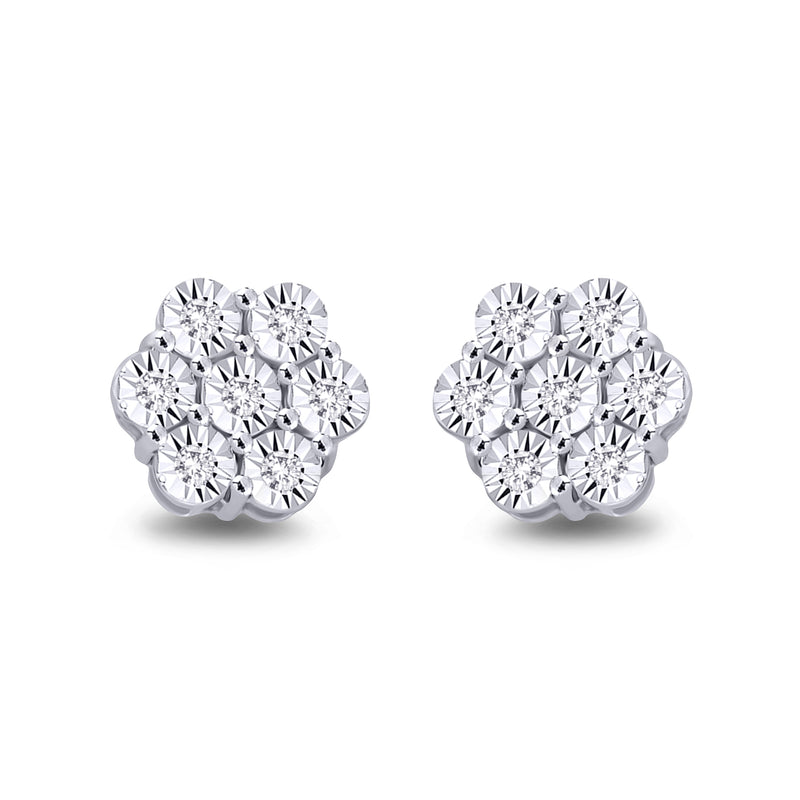 9ct White Gold Diamond Cluster Earrings 0.15ct