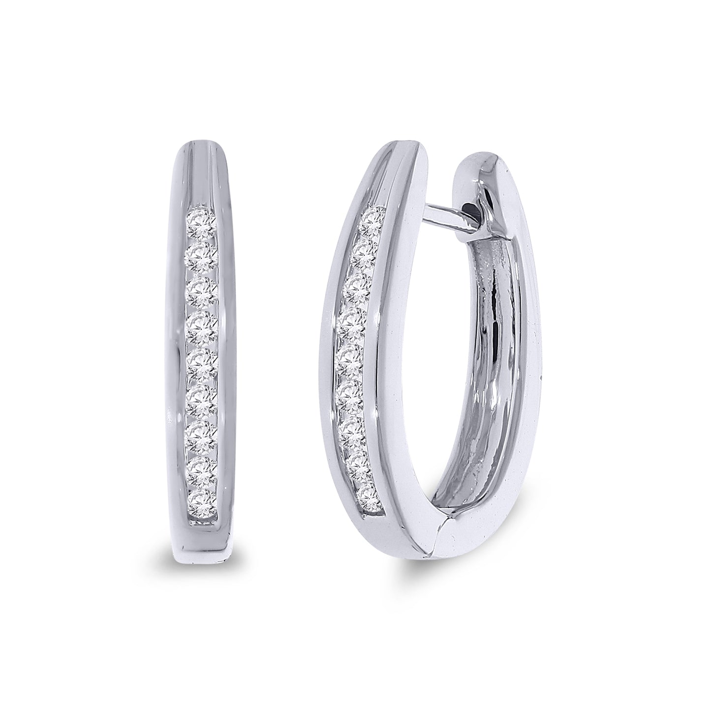 9ct White Gold Hoop Diamond Earrings