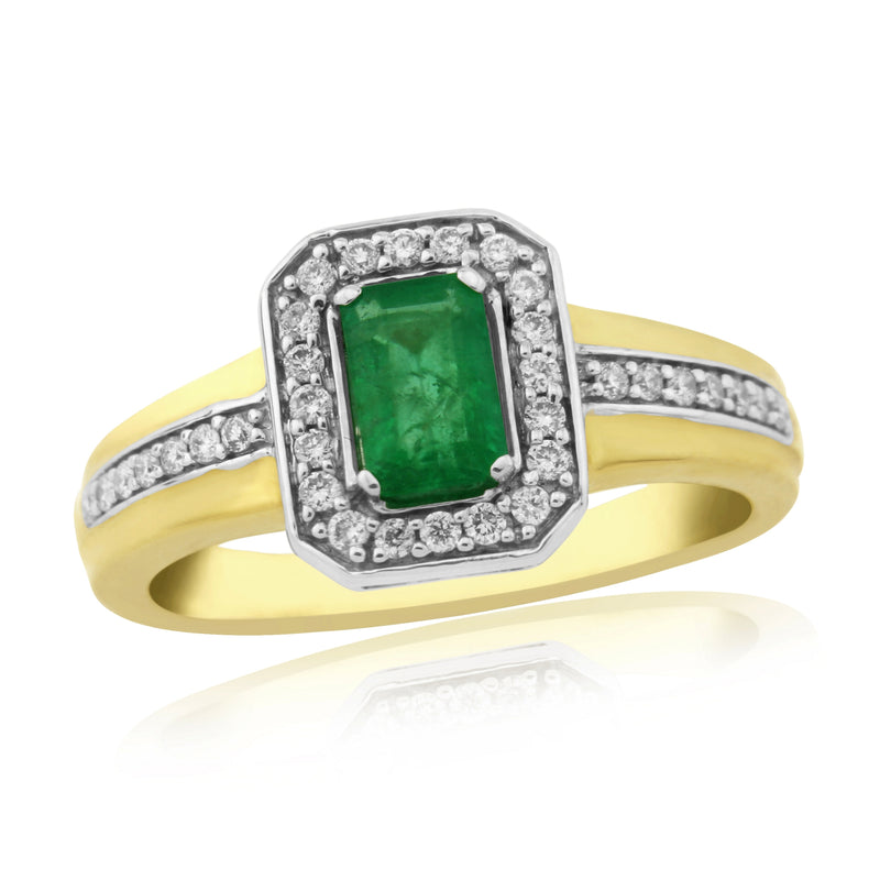 9ct W Gold Emerald & Diamond Ring