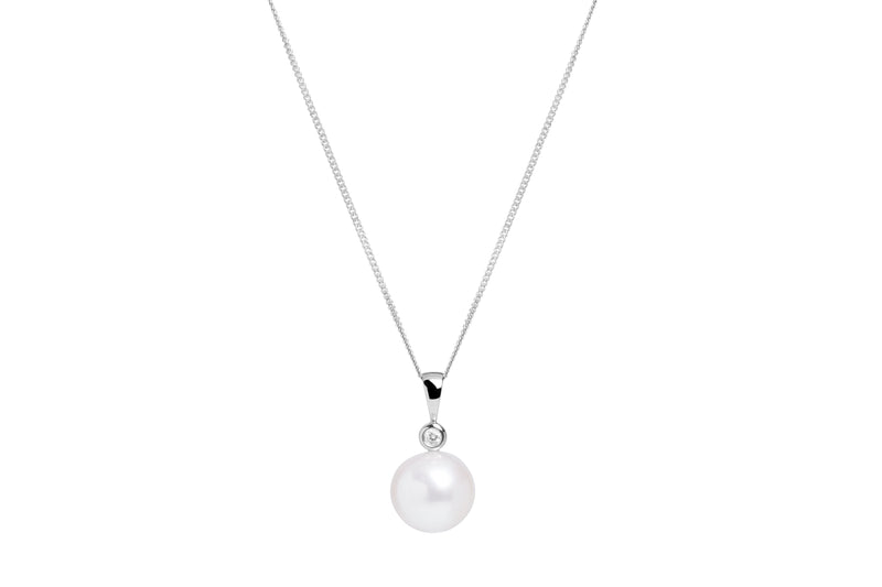 18ct White Gold Diamond & Cultured River Pearl Pendant