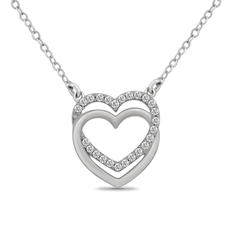 9ct White Gold Double Heart Pendant & Chain